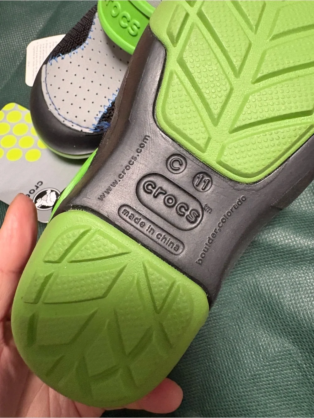 CROCS Kids Lime Green & Gray Water-Friendly Slip-Ons
